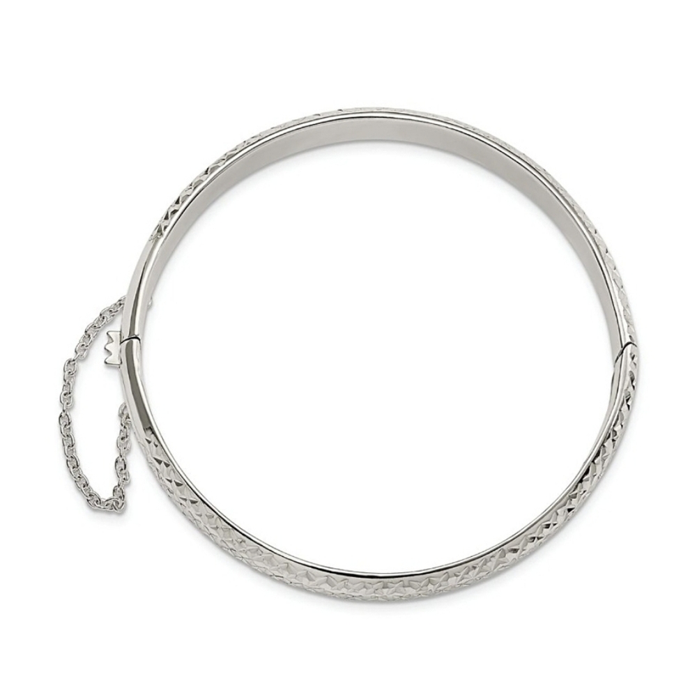 Rhodium Over Sterling Silver Polished and Diamond-cut 7.00mm Hinged Bangle ✨️ - Picture 2 of 8